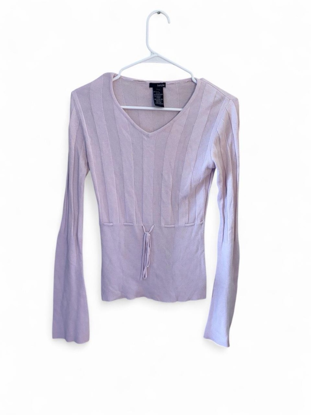 Light Lavender V-Neck Ribbed Drawstring Top - Unknown Brand